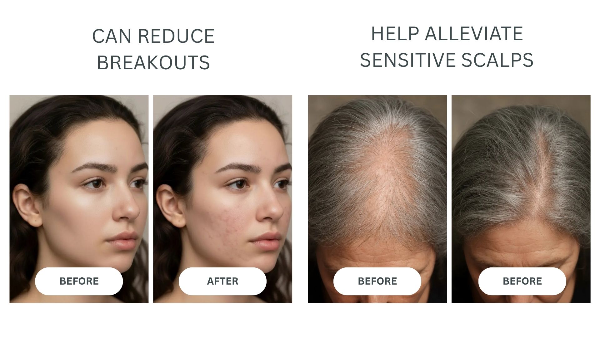 Examples of skin and scalp concerns presented alongside cleaner shower water benefits